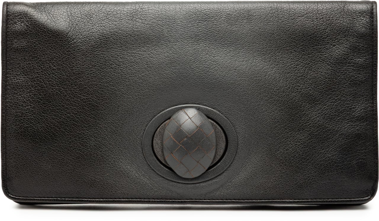 Bottega Veneta Leather Turn Lock Clutch Zwart