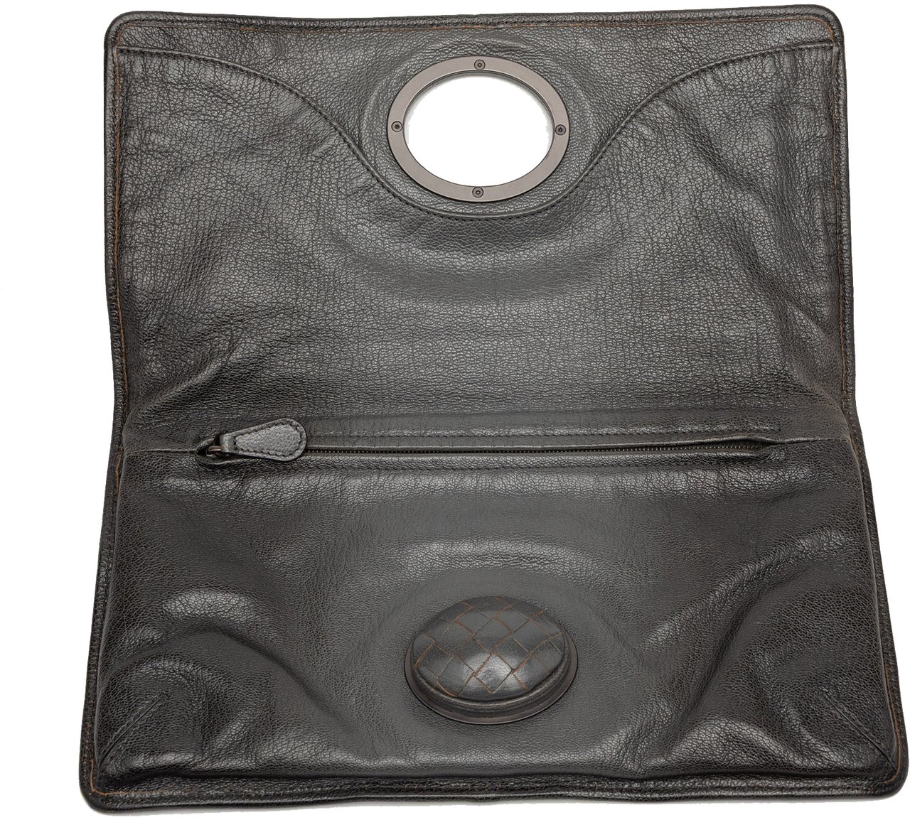 Bottega Veneta Leather Turn Lock Clutch Zwart