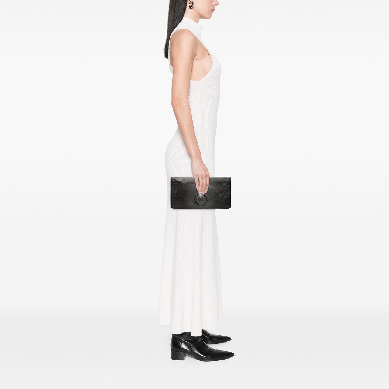 Bottega Veneta Leather Turn Lock Clutch Zwart