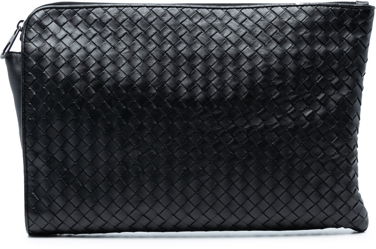Bottega Veneta Leather Intrecciato Clutch Zwart