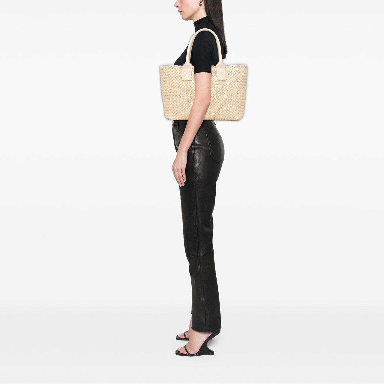 Bottega Veneta Small Lambskin Intreccio Cabat Tote Bruin