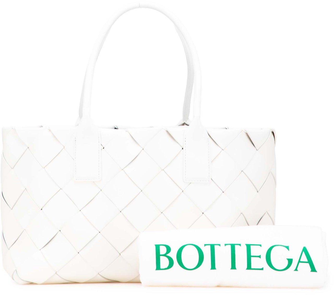 Bottega Veneta Small Lambskin Intrecciato Cabat Tote Wit