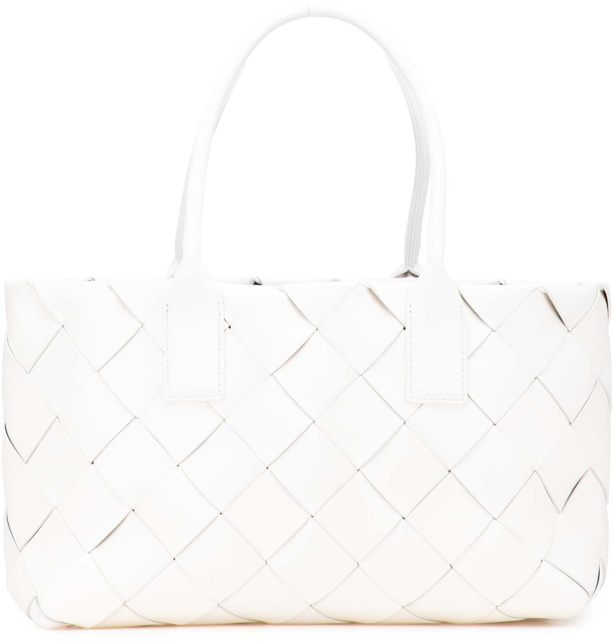 Bottega Veneta Small Lambskin Intrecciato Cabat Tote Wit