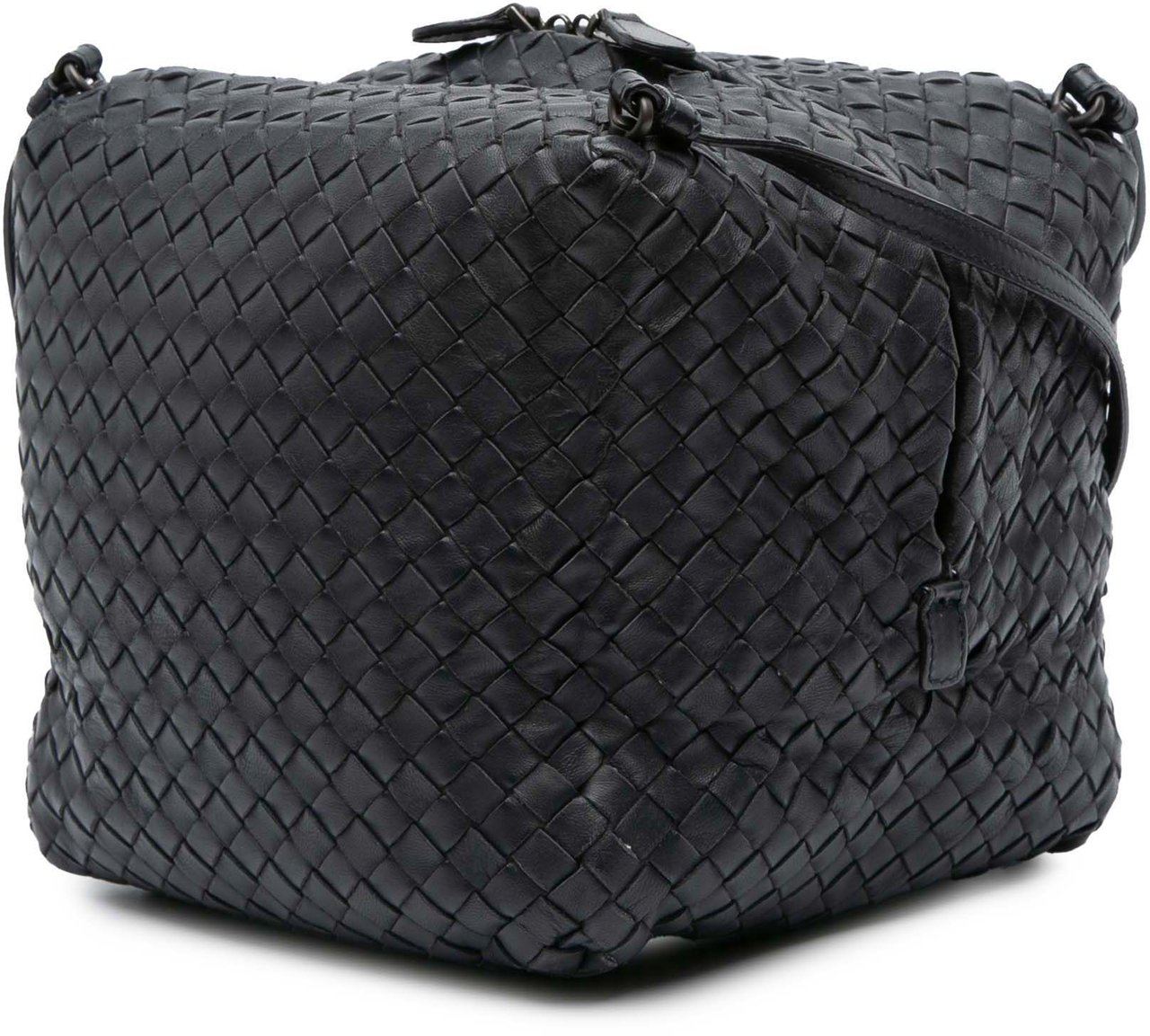 Bottega Veneta Nappa Intrecciato Cube Crossbody Zwart