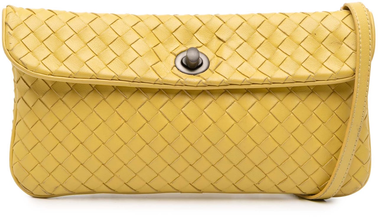 Bottega Veneta Mini Nappa Intrecciato Turn Lock Crossbody Geel
