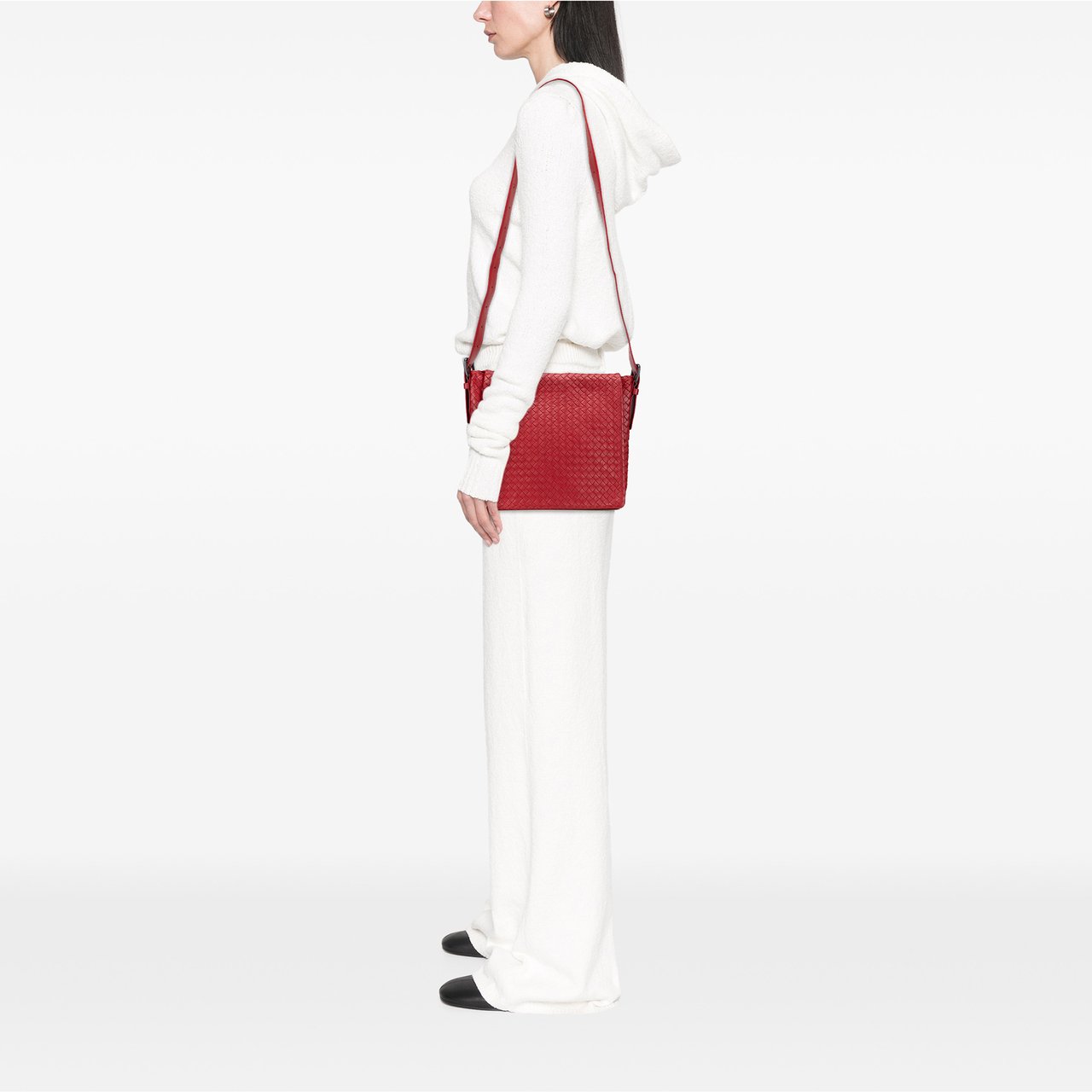 Bottega Veneta Nappa Intrecciato Flap Crossbody Rood