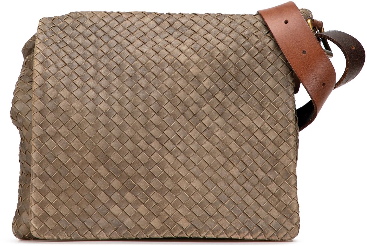 Bottega Veneta Nappa Intrecciato Messenger Bag Bruin