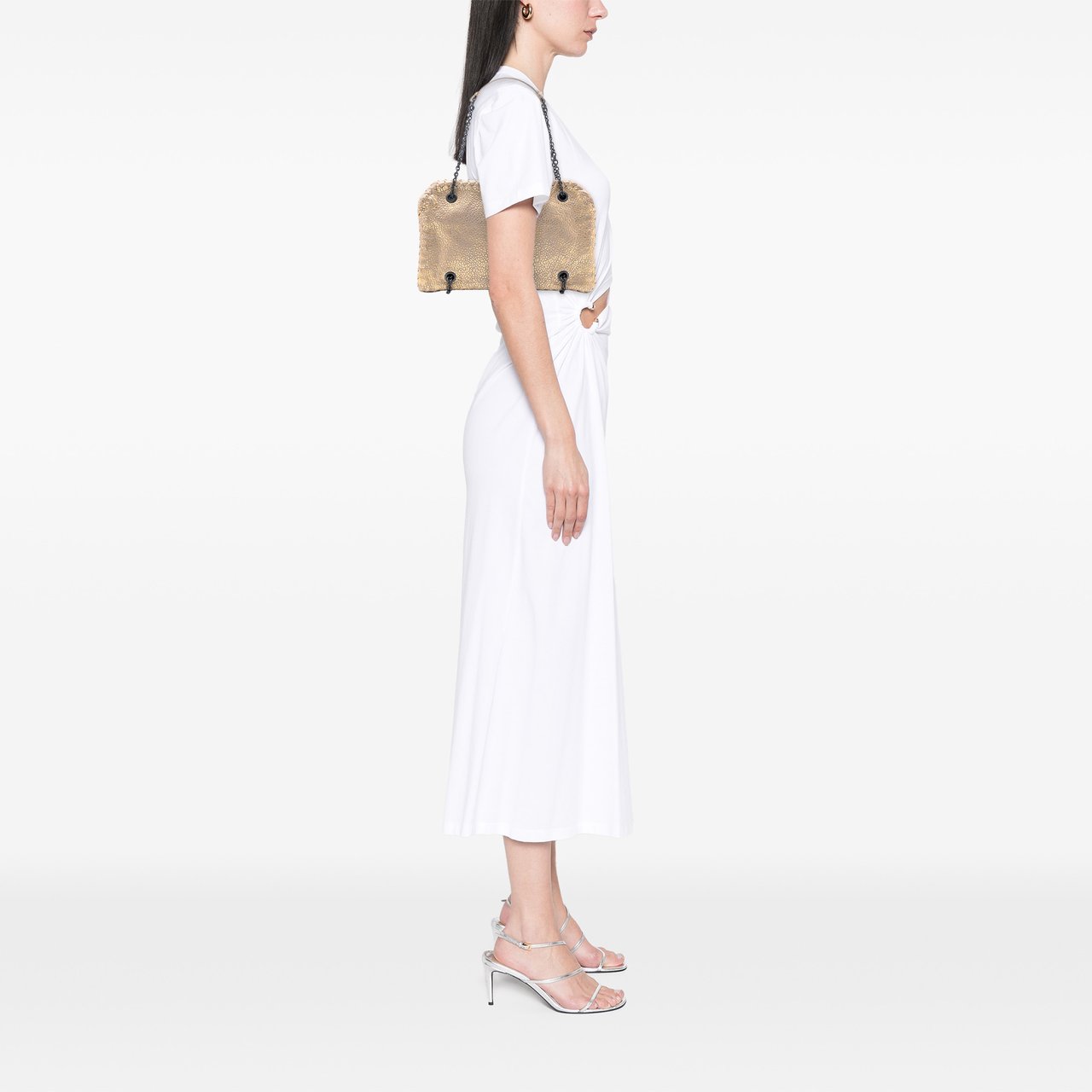 Bottega Veneta Intrecciato Trimmed Metallic Leather Duo Shoulder Bag Goud