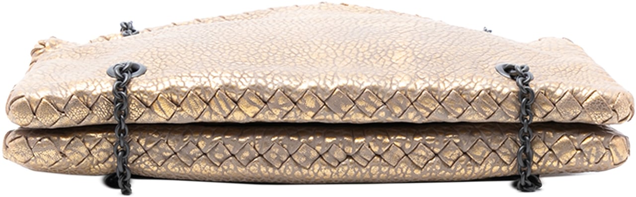 Bottega Veneta Intrecciato Trimmed Metallic Leather Duo Shoulder Bag Goud