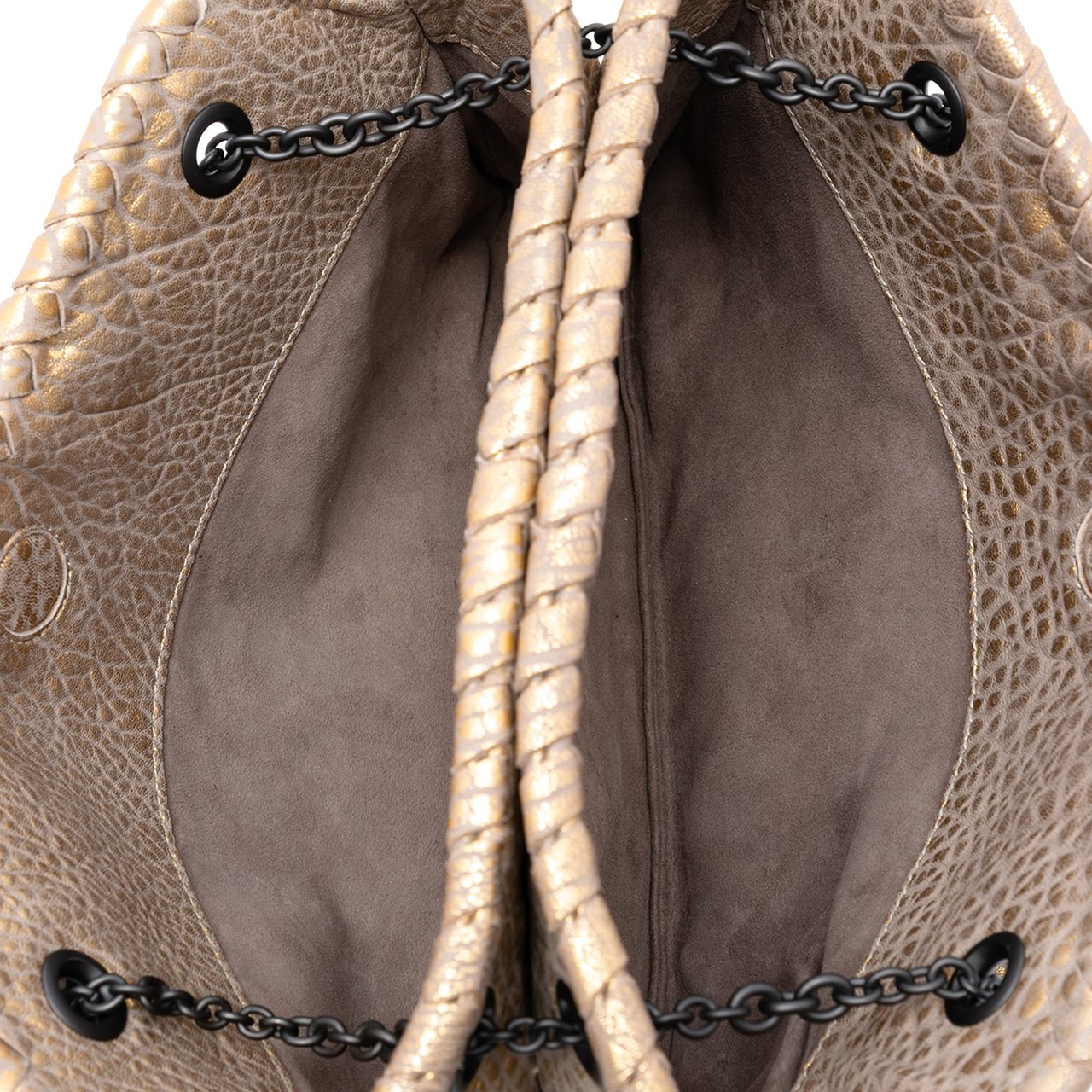 Bottega Veneta Intrecciato Trimmed Metallic Leather Duo Shoulder Bag Goud