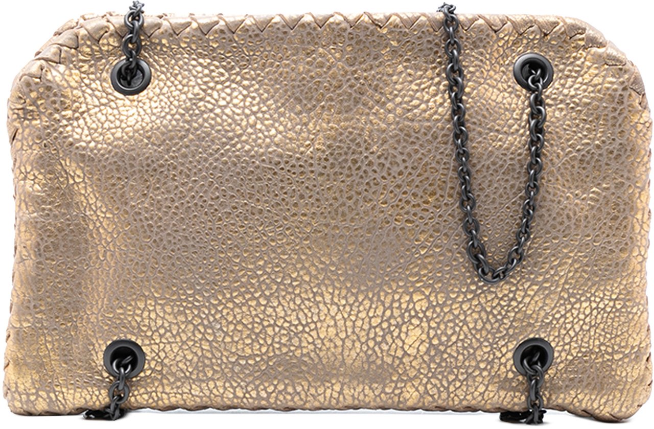 Bottega Veneta Intrecciato Trimmed Metallic Leather Duo Shoulder Bag Goud