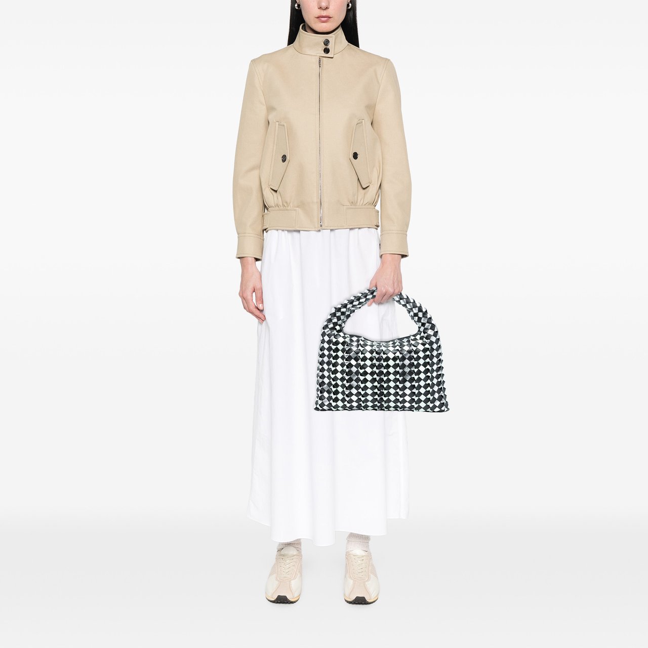 Bottega Veneta Small Bicolor Calfskin Intrecciato Hop Hobo Zwart