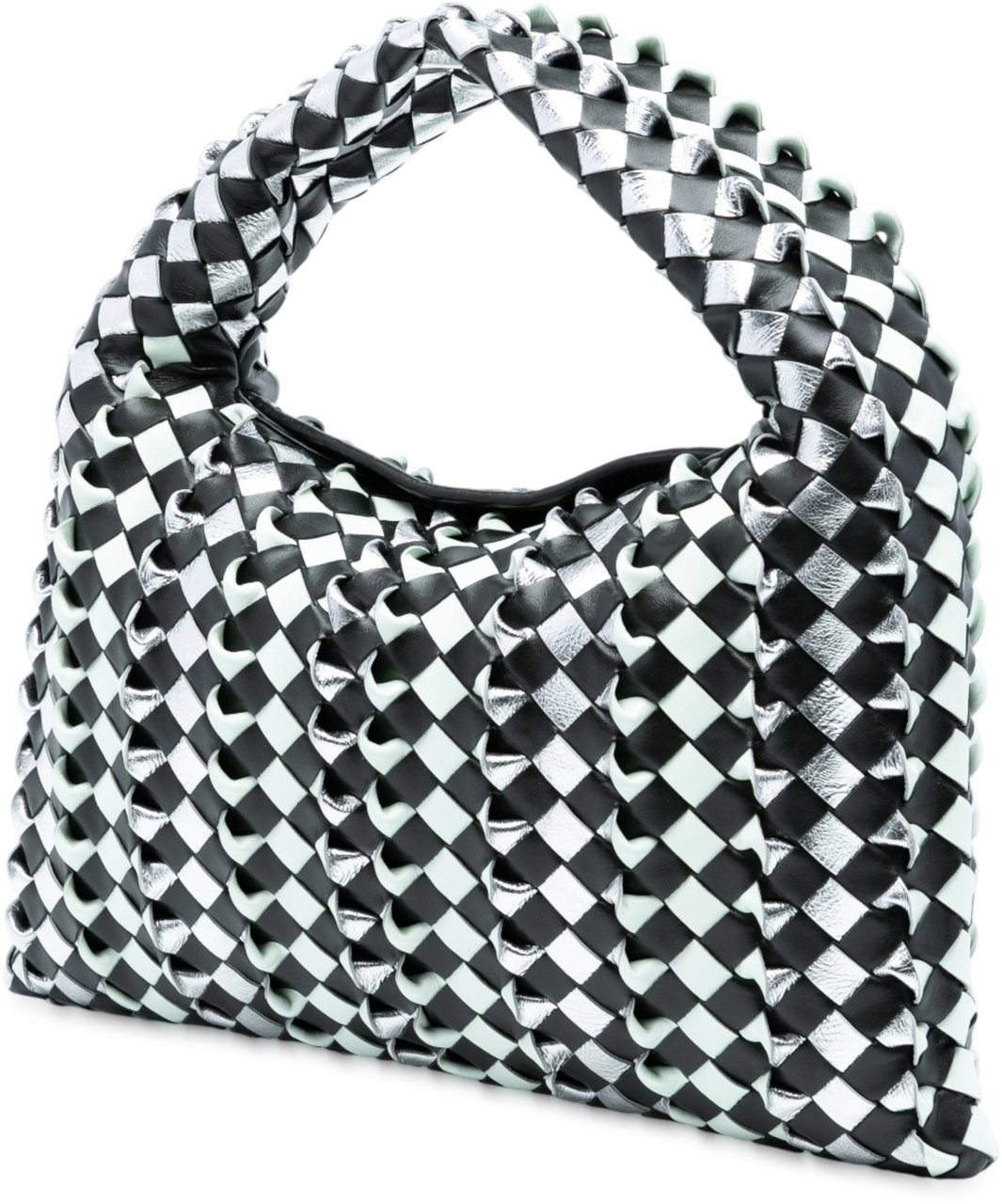 Bottega Veneta Small Bicolor Calfskin Intrecciato Hop Hobo Zwart