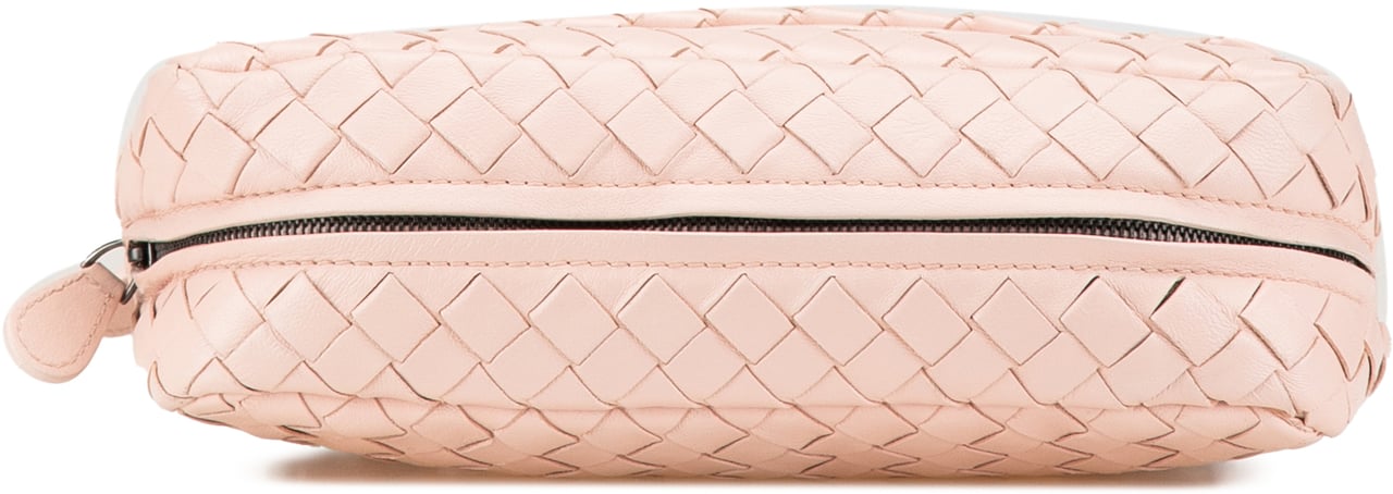 Bottega Veneta Leather Intrecciato Chain Flap Crossbody Roze