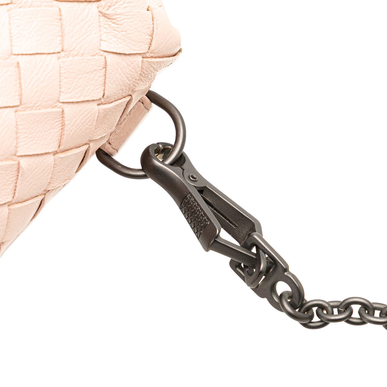 Bottega Veneta Leather Intrecciato Chain Flap Crossbody Roze