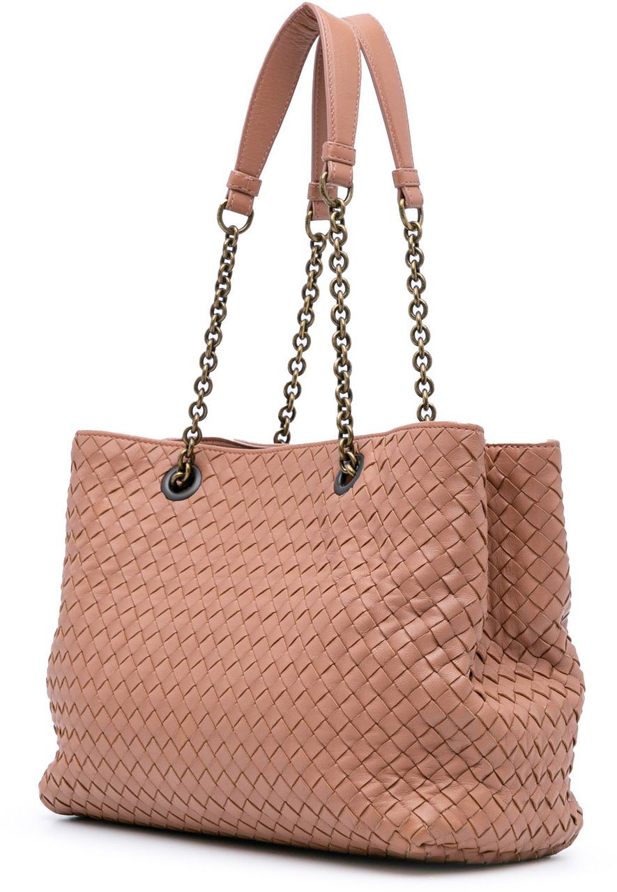 Bottega Veneta Medium Nappa Intrecciato Double Chain Tote Roze