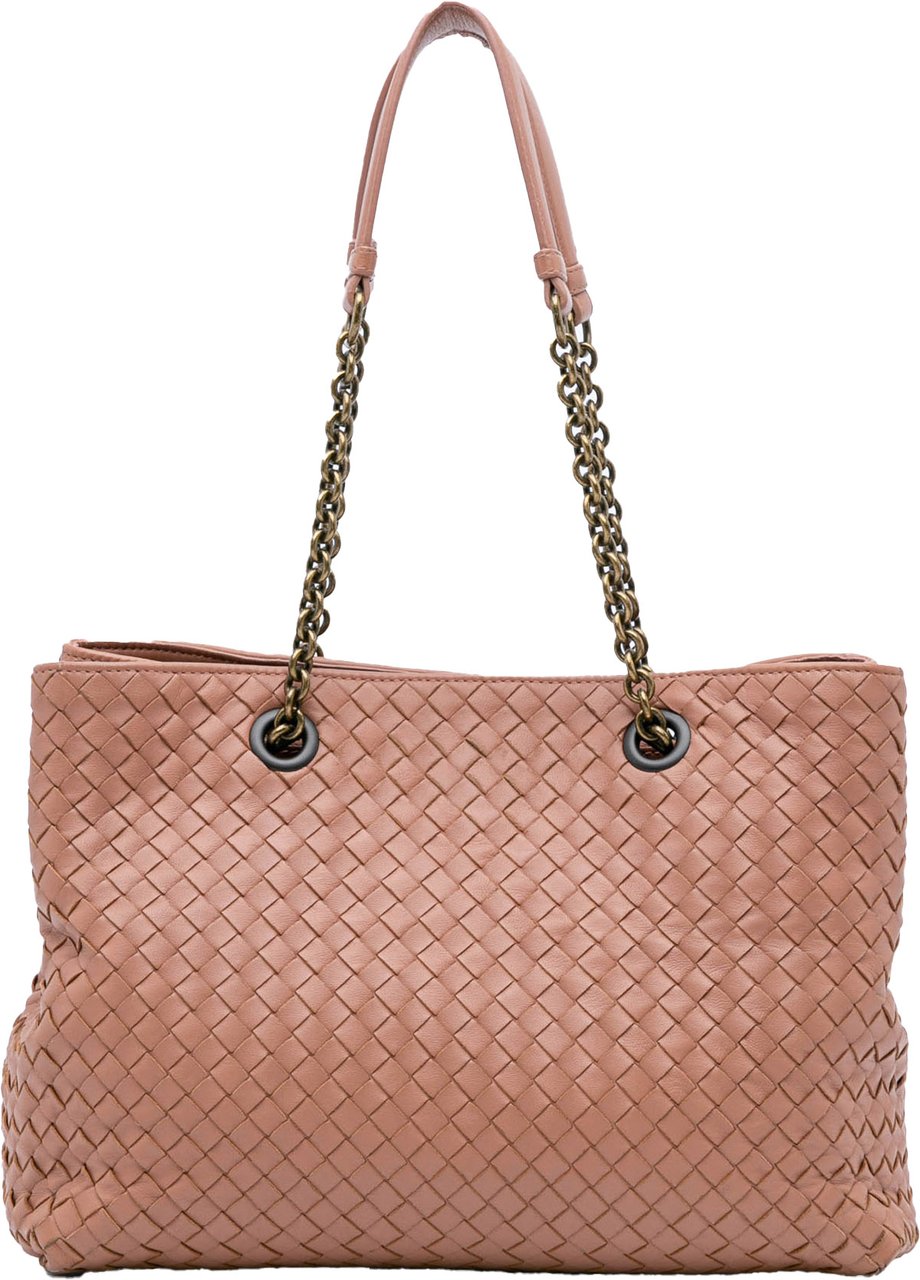 Bottega Veneta Medium Nappa Intrecciato Double Chain Tote Roze