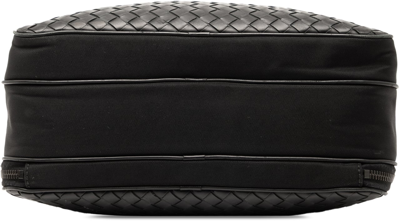 Bottega Veneta Nappa Intrecciato Trimmed Canvas Messenger Bag Zwart