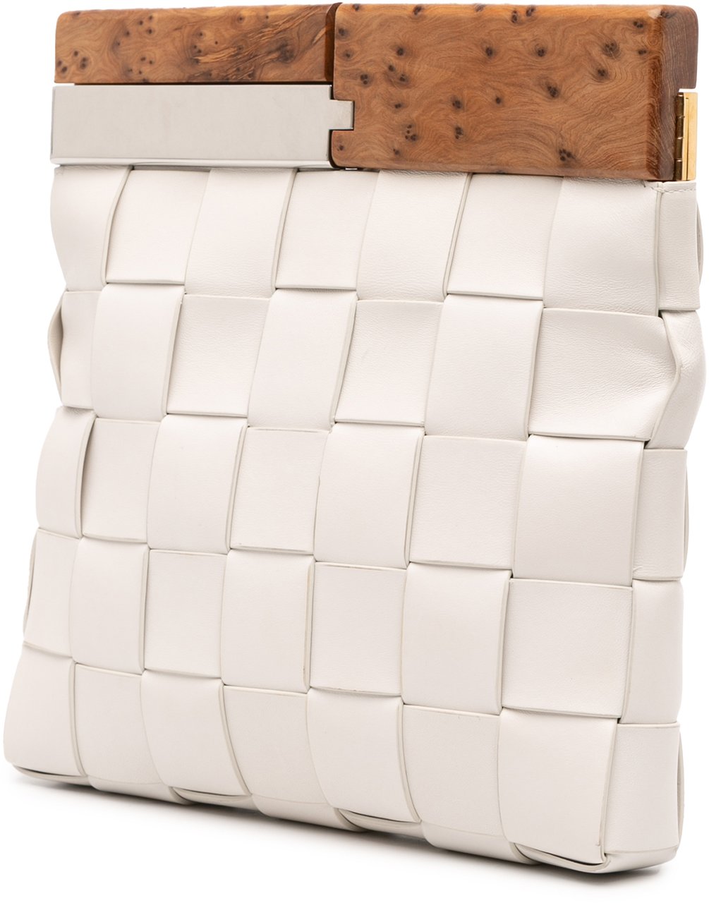 Bottega Veneta Lambskin Maxi Intrecciato The Snap Clutch Wit