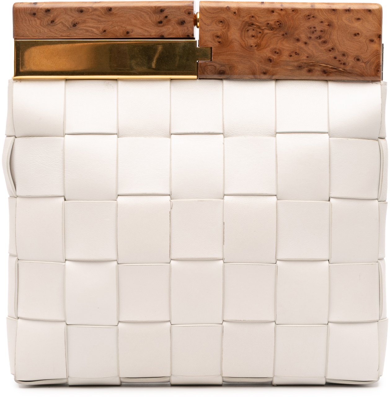 Bottega Veneta Lambskin Maxi Intrecciato The Snap Clutch Wit