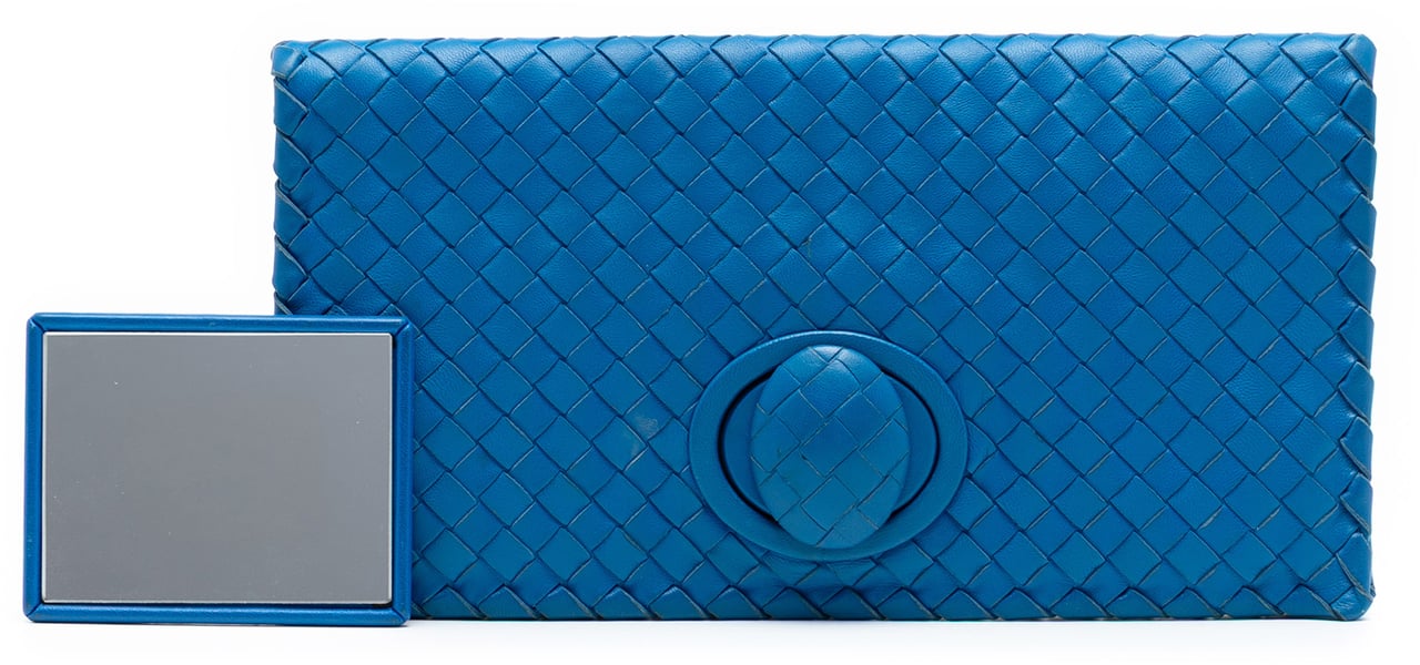 Bottega Veneta Nappa Intrecciato Turn Lock Clutch Blauw
