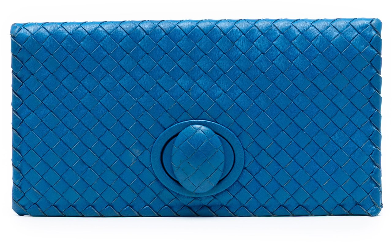 Bottega Veneta Nappa Intrecciato Turn Lock Clutch Blauw