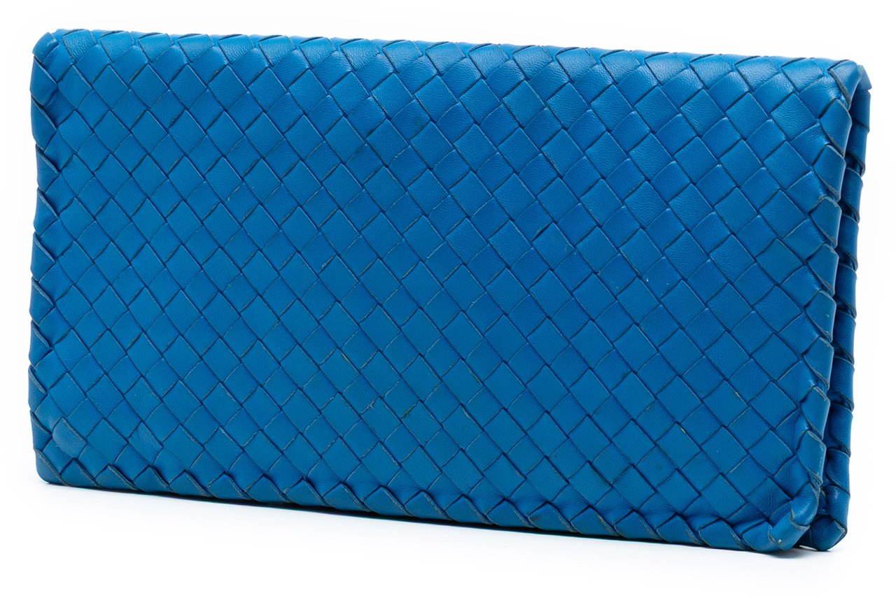 Bottega Veneta Nappa Intrecciato Turn Lock Clutch Blauw
