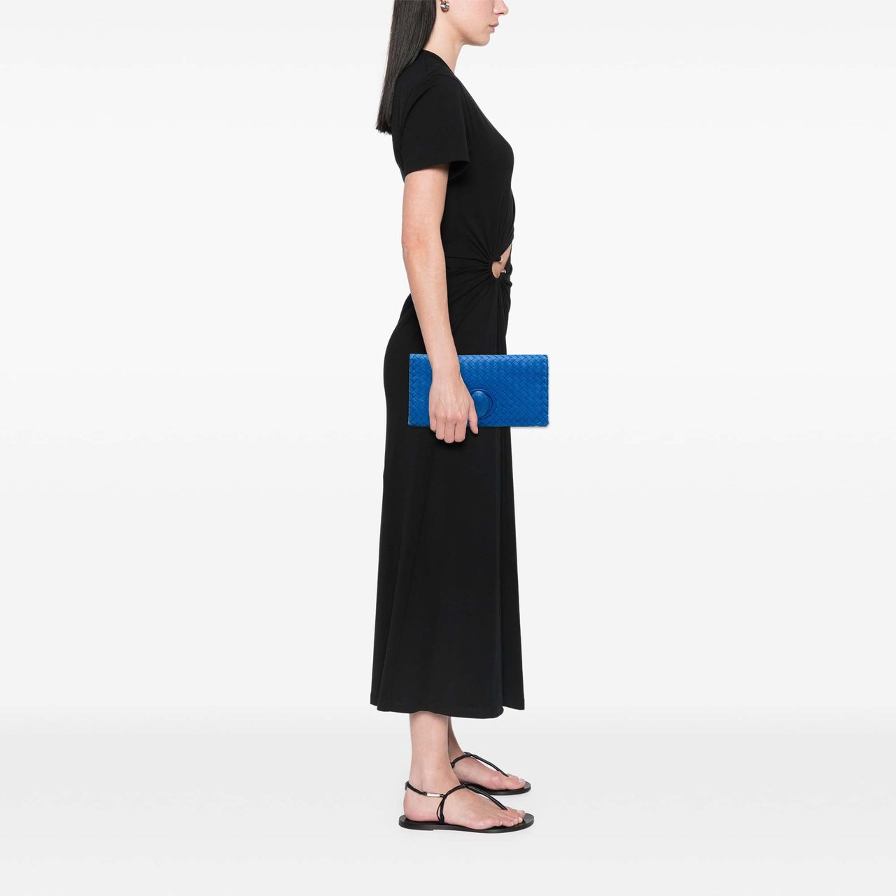 Bottega Veneta Nappa Intrecciato Turn Lock Clutch Blauw