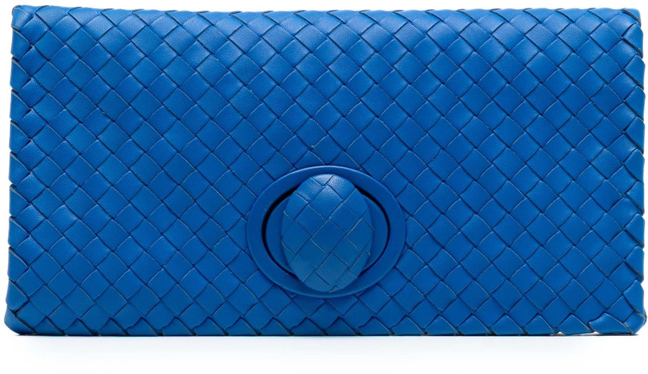 Bottega Veneta Nappa Intrecciato Turn Lock Clutch Blauw