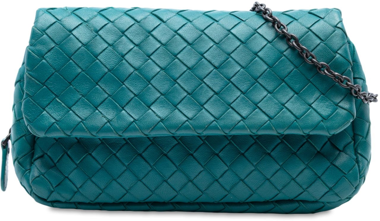 Bottega Veneta Mini Nappa Intrecciato Expandable Chain Crossbody Blauw