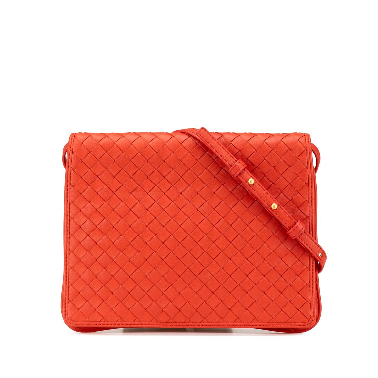 Bottega Veneta Nappa Intrecciato Flap Crossbody Oranje