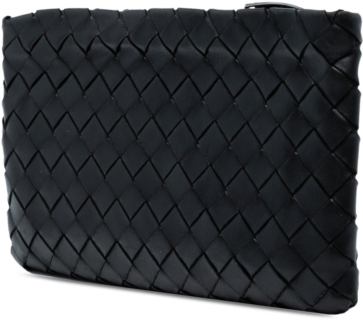 Bottega Veneta Small Nappa Intrecciato Zip Pouch Zwart