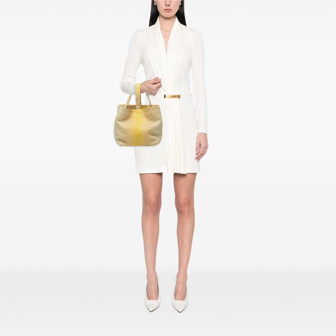 Bottega Veneta Nappa Intrecciato Nuance Bucket Bag Geel