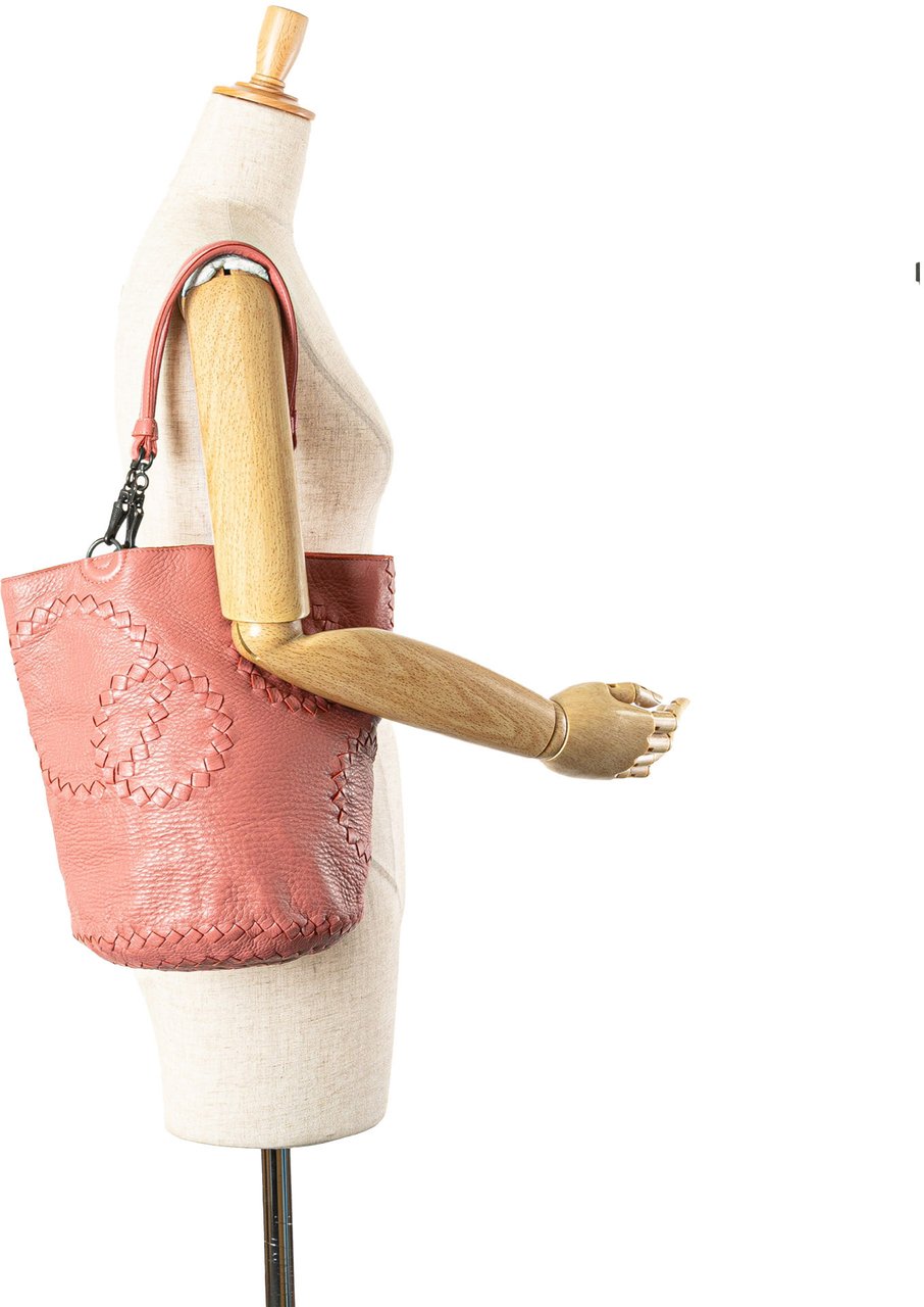 Bottega Veneta Small Intrecciato Trimmed Cervo Bucket Bag Roze