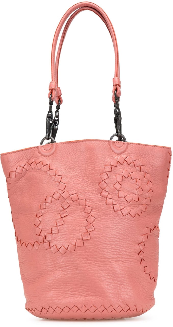 Bottega Veneta Small Intrecciato Trimmed Cervo Bucket Bag Roze