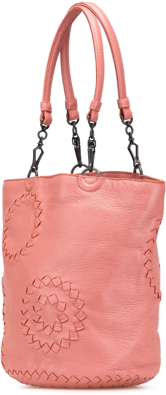 Bottega Veneta Small Intrecciato Trimmed Cervo Bucket Bag Roze