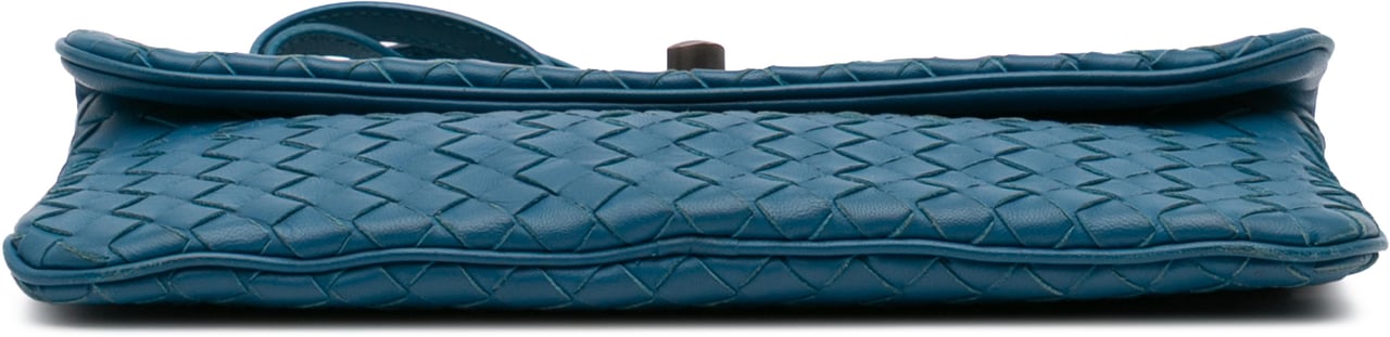 Bottega Veneta Mini Nappa Intrecciato Turn Lock Crossbody Blauw