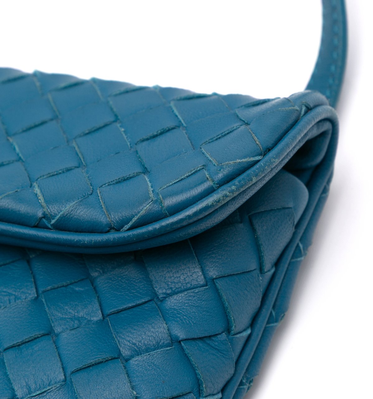 Bottega Veneta Mini Nappa Intrecciato Turn Lock Crossbody Blauw
