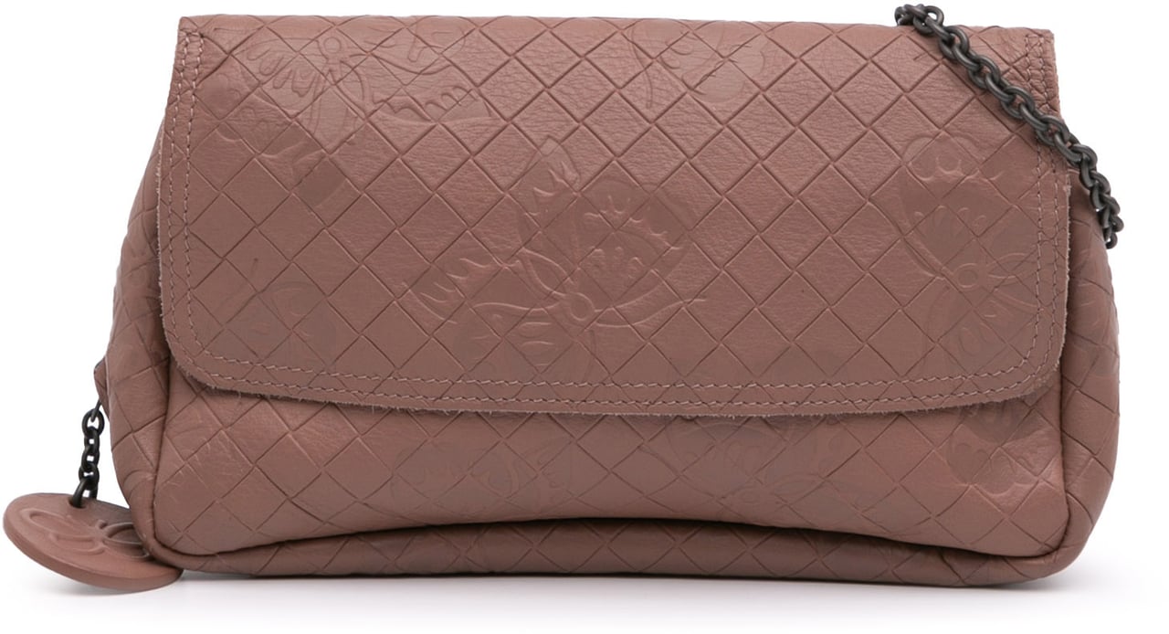 Bottega Veneta Small Calfskin Intrecciomirage Embossed Butterfly Chain Crossbody Roze