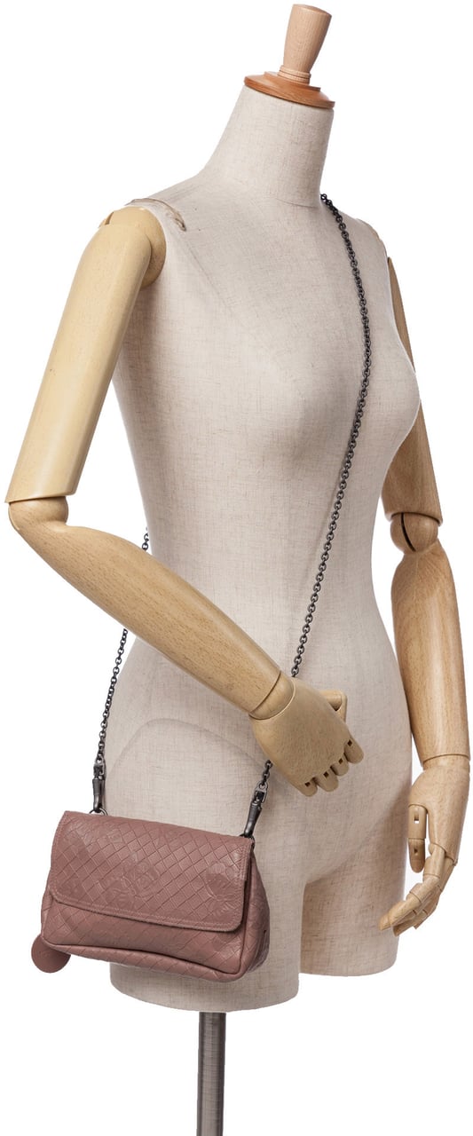 Bottega Veneta Small Calfskin Intrecciomirage Embossed Butterfly Chain Crossbody Roze