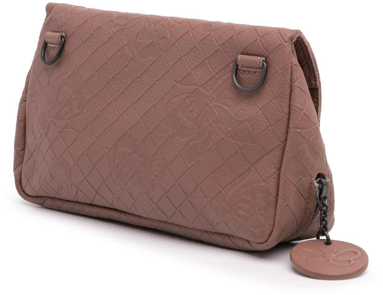 Bottega Veneta Small Calfskin Intrecciomirage Embossed Butterfly Chain Crossbody Roze