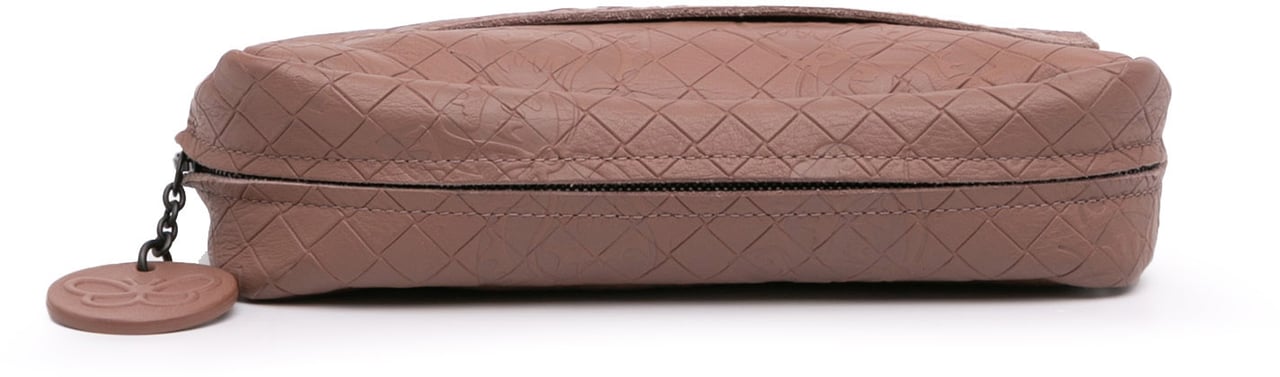Bottega Veneta Small Calfskin Intrecciomirage Embossed Butterfly Chain Crossbody Roze
