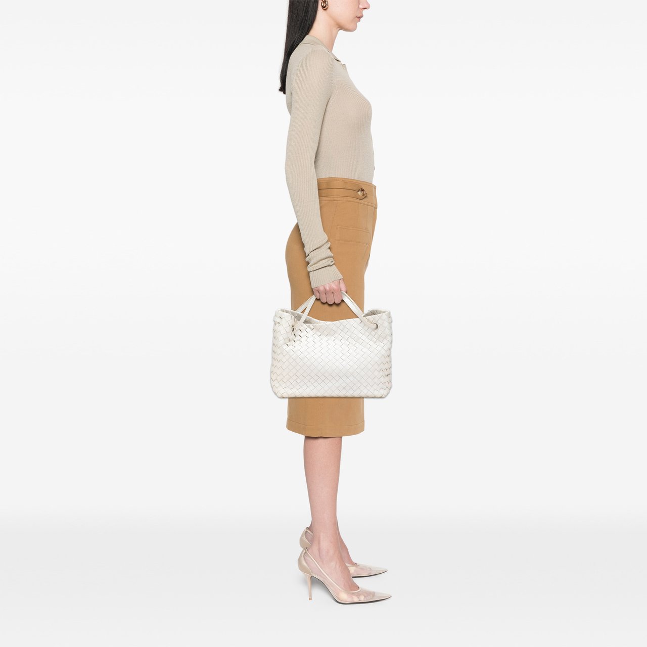 Bottega Veneta Lambskin Intrecciato Tote Wit