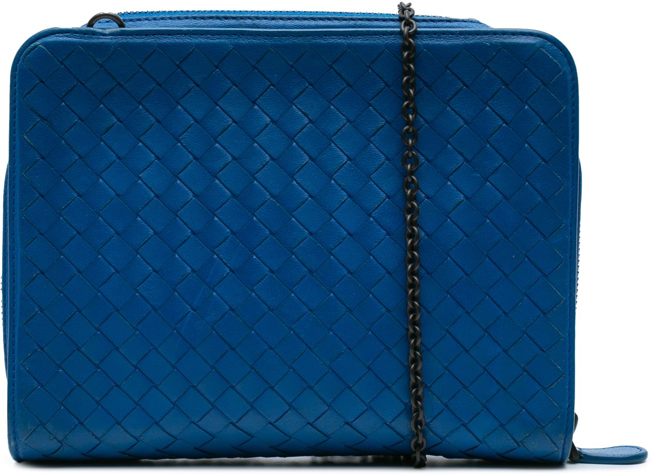 Bottega Veneta Nappa Intrecciato Zip Around Wallet On Chain Blauw