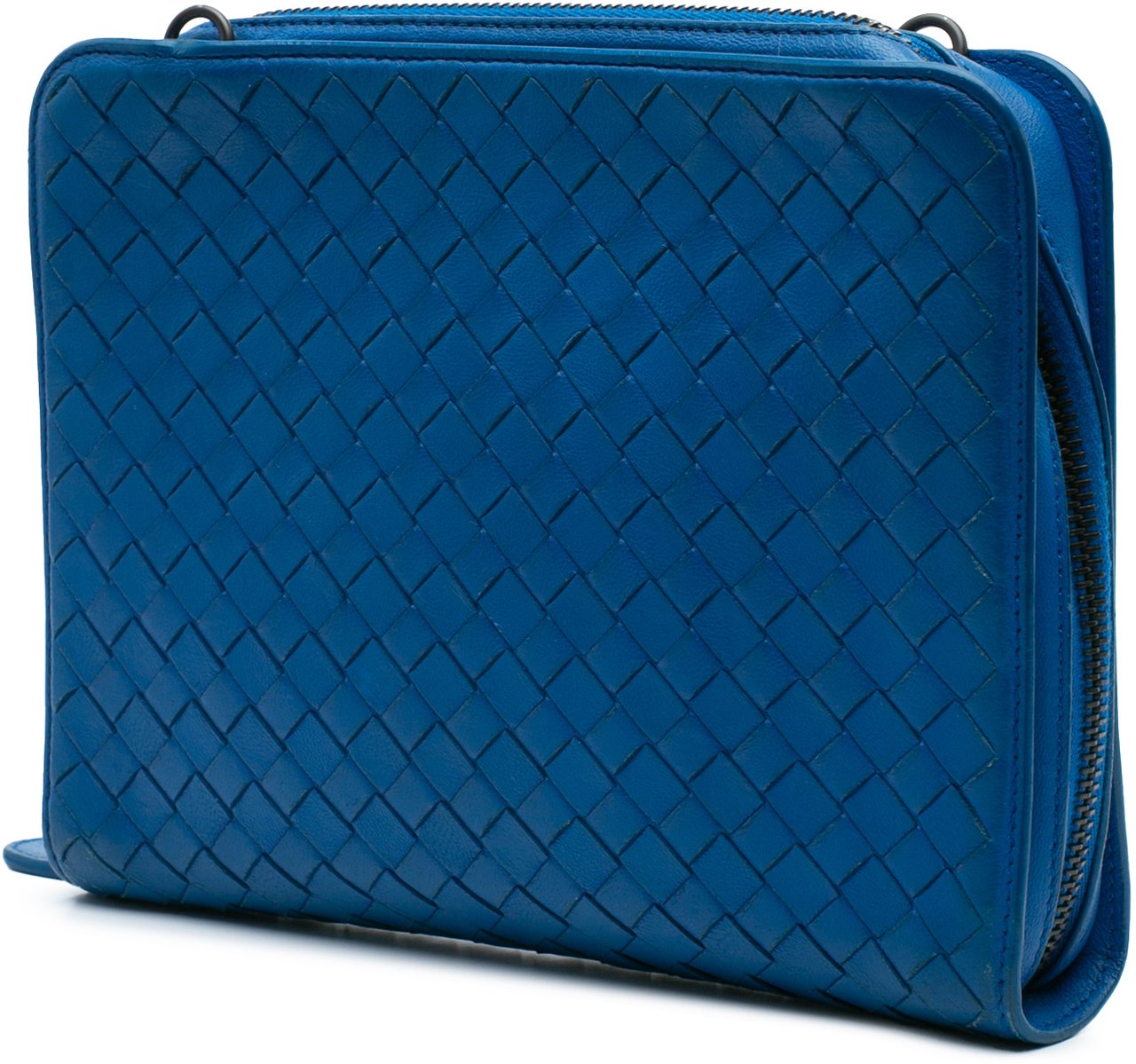 Bottega Veneta Nappa Intrecciato Zip Around Wallet On Chain Blauw