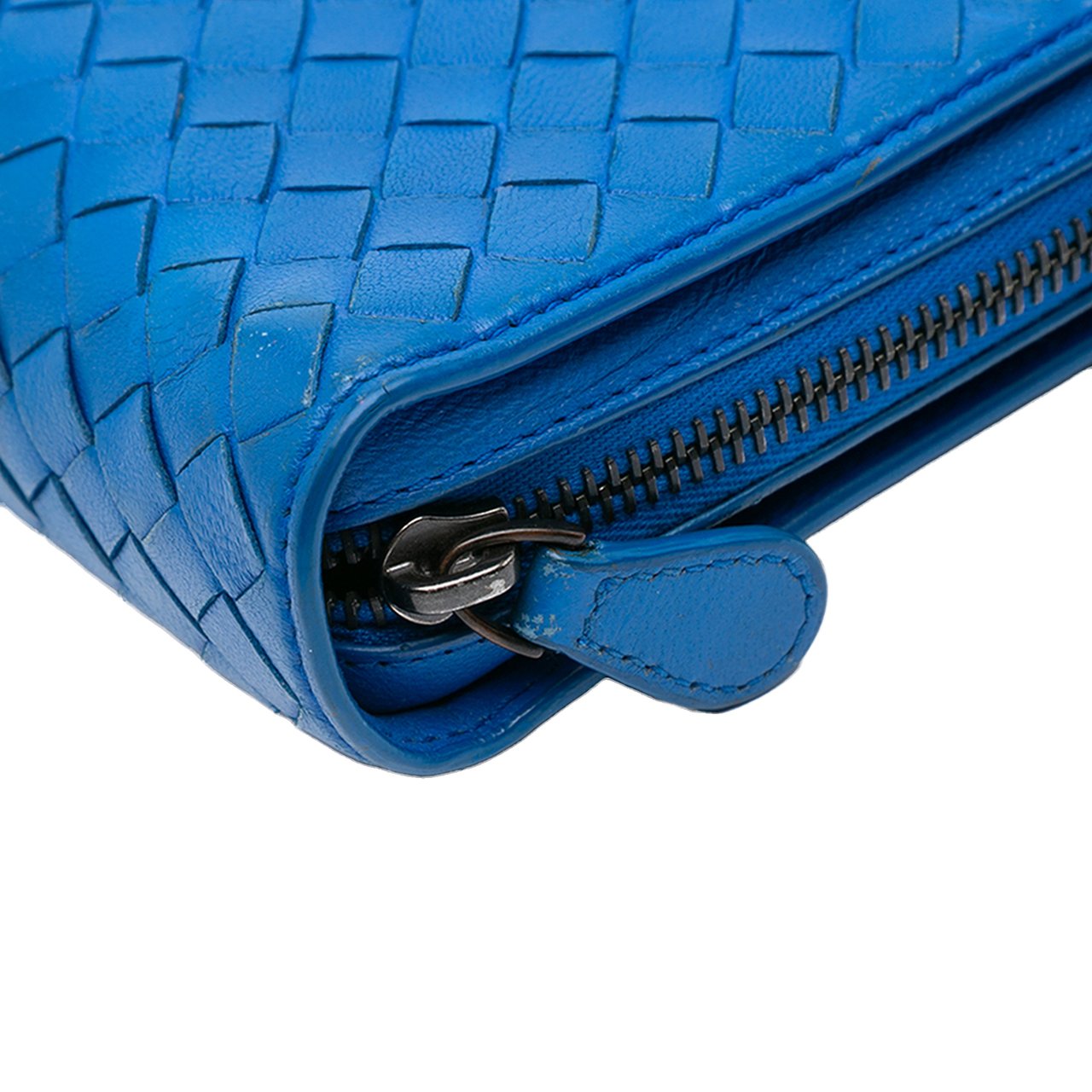 Bottega Veneta Nappa Intrecciato Zip Around Wallet On Chain Blauw