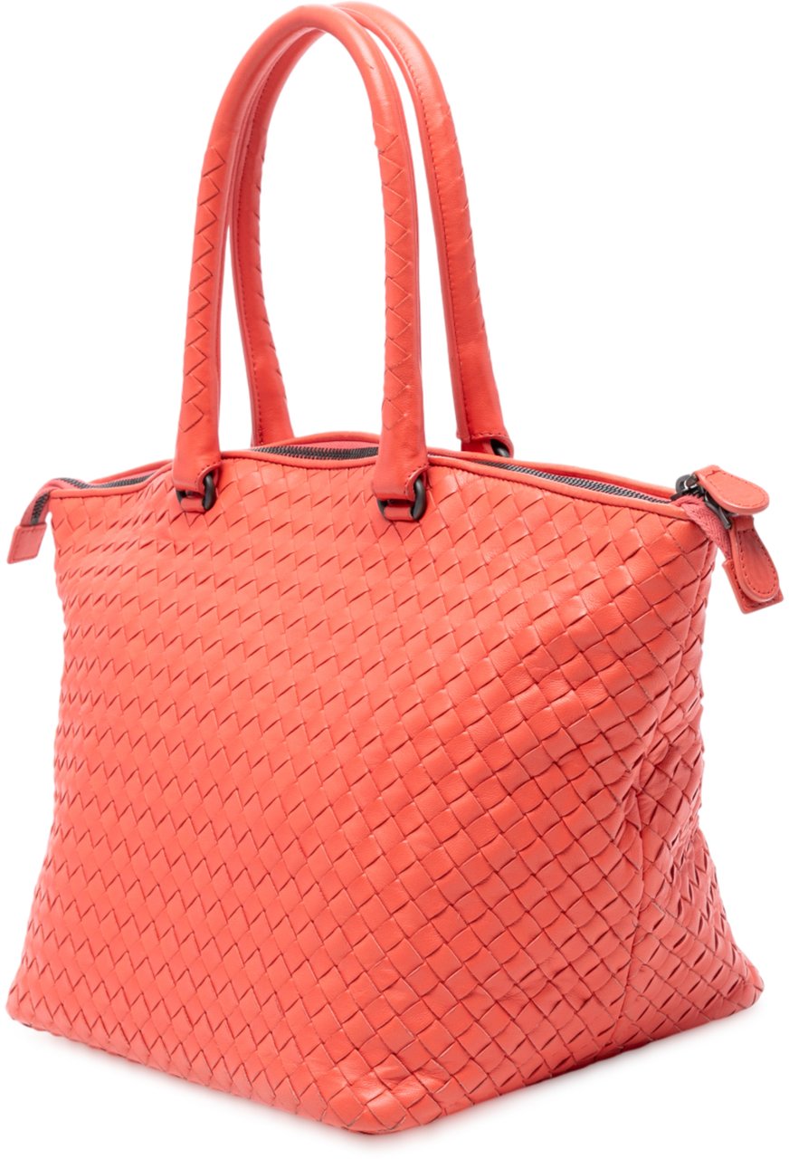 Bottega Veneta Nappa Intrecciato Zip Tote Rood