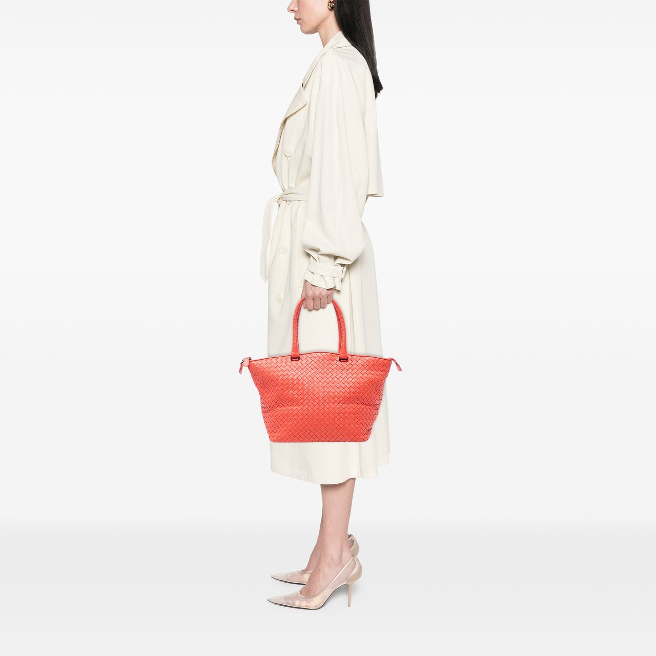 Bottega Veneta Nappa Intrecciato Zip Tote Rood