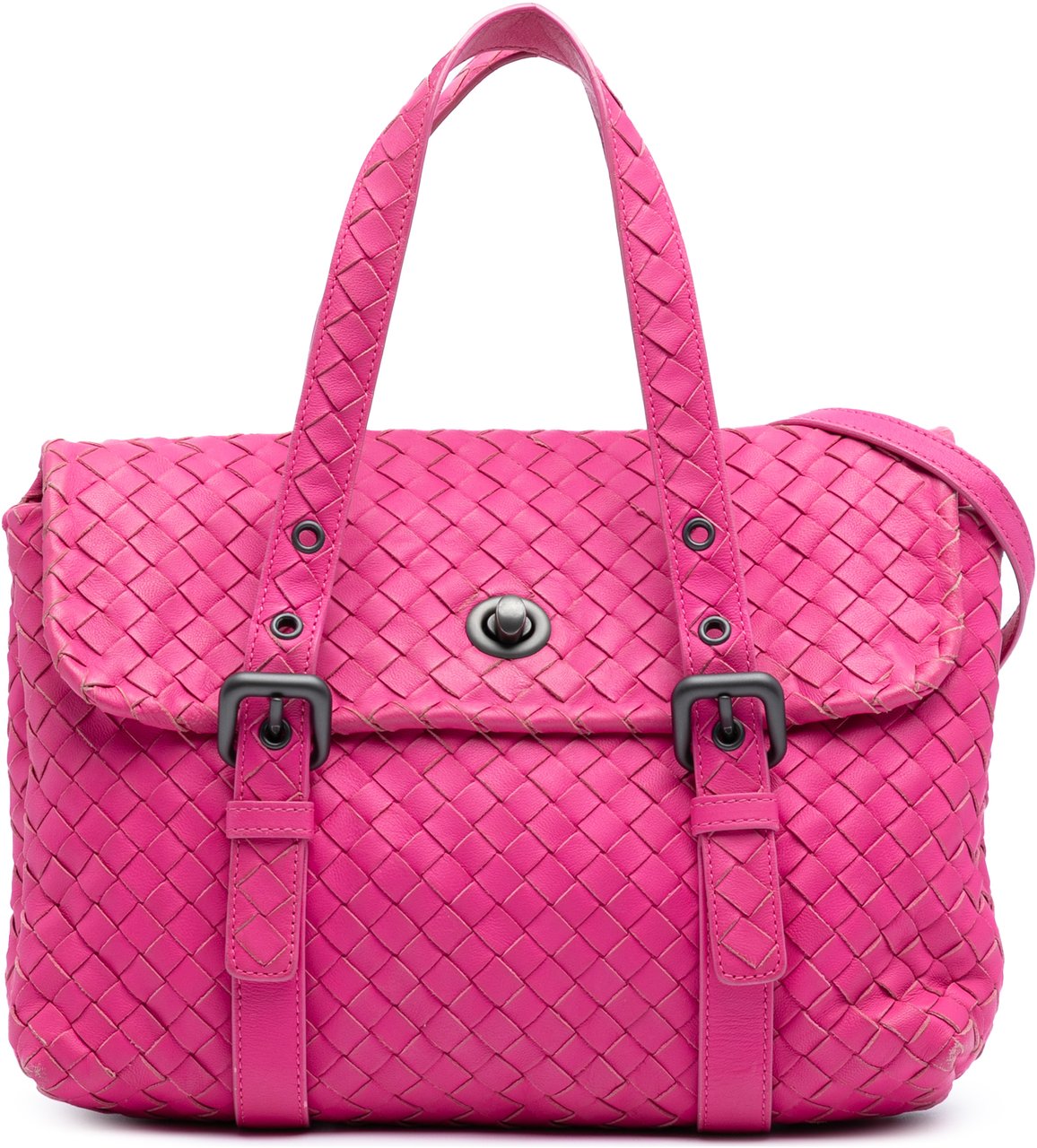 Bottega Veneta Nappa Intrecciato Flap Satchel Roze