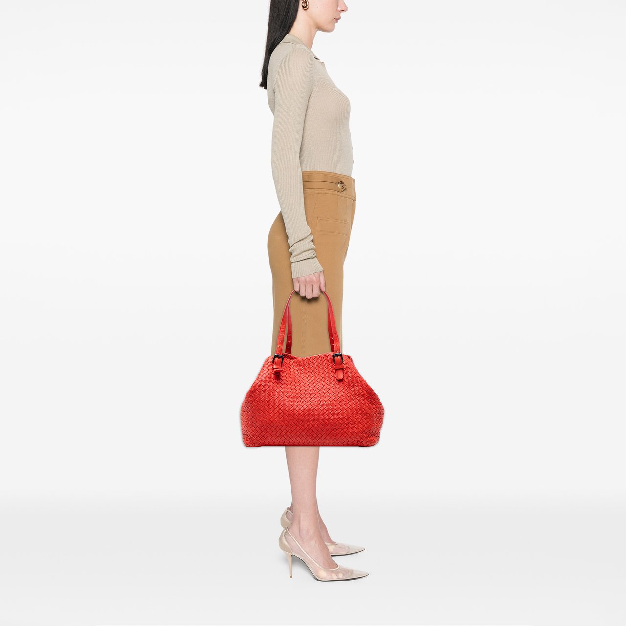 Bottega Veneta Large Nappa Intrecciato Cesta Tote Rood